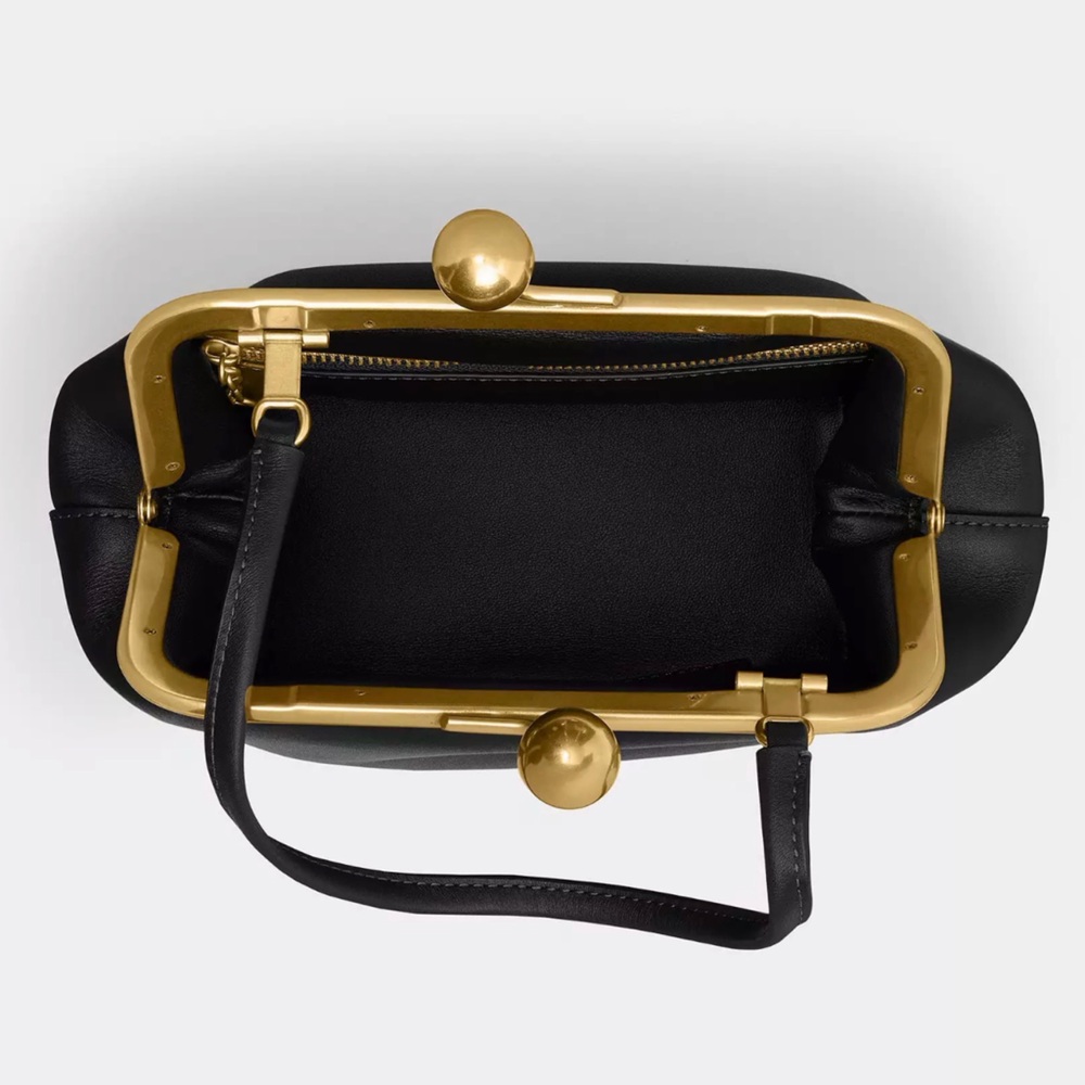 Coach Kisslock Frame Bag 16 V2 w/ 2 Straps Brass/Black Glovetanned Leather NWT - Picture 4 of 16